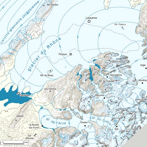 1 b Paléogéographie des glaciers du Rhône, de l'Arve et du Giffre au stade des Lacs