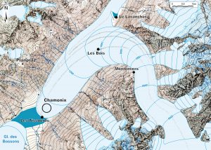 Paléogéographie de le Mer de Glace au Dryas récent.