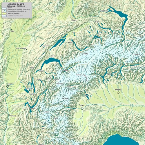 Paléogéographie des Alpes du nord il y a 16 000 ans