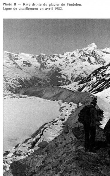 Zone de cisaillement affectant la bordure de la langue glaciaire en 1980.