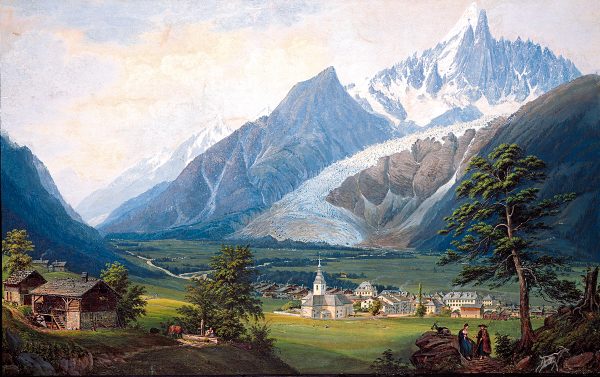 Lithographie représentant le glacier des Bois en 1822 par Dubois.