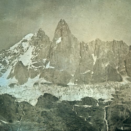 En 1848 la Mer de Glace en crue déborde les rochers des Mottets daguerréotype de Ruskin 1848