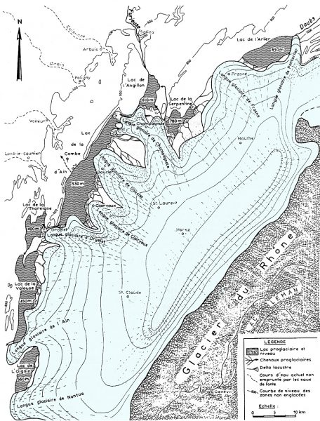 Paléogéographie calotte jurassienne au dernier maximum glaciaire (Campy, 1984)