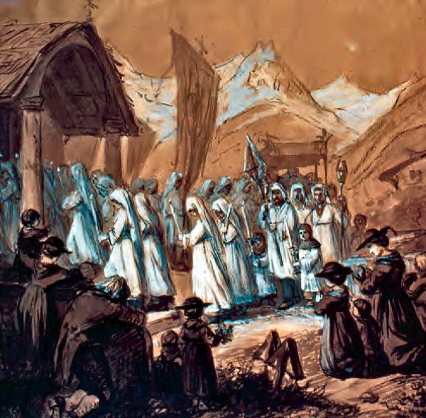 Procession au glacier de Fiesch, peinture de Raphaël Ritz (1868)