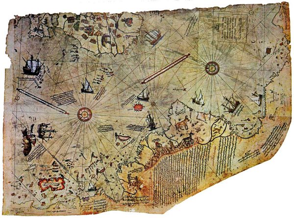  Carte attribuée à l'amiral et cartographe ottoman Piri Reis qui l'aurait tracée en 1513