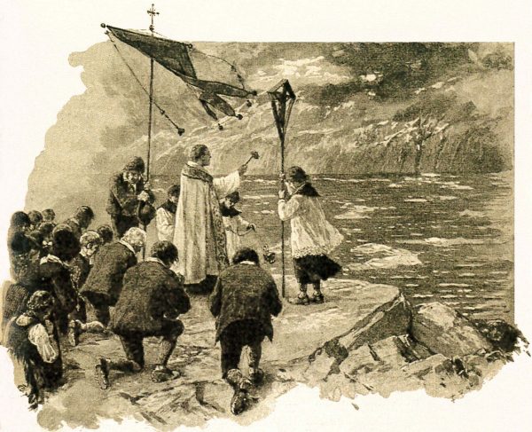 Procession sur le Steinerner Tisch conduite à l'initiative du curé de Sölden au Gurgler Eissee en 1718.