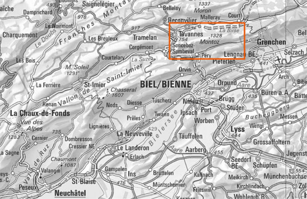 Localisation de la chaine du Monthoz (Jura bernois)